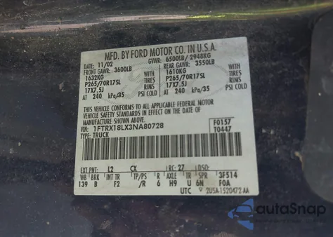 2003 Ford F-150 Lariat/Xl/Xlt z USA, uszkodzony, nr VIN 1FTRX18LX3NA80728